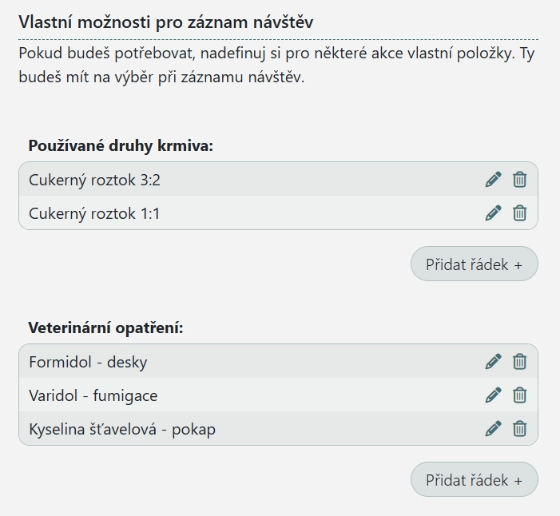 Vlastní seznamy pro akce